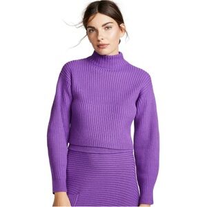 Tibi Rib Structured Merino Wool Purple Sweater